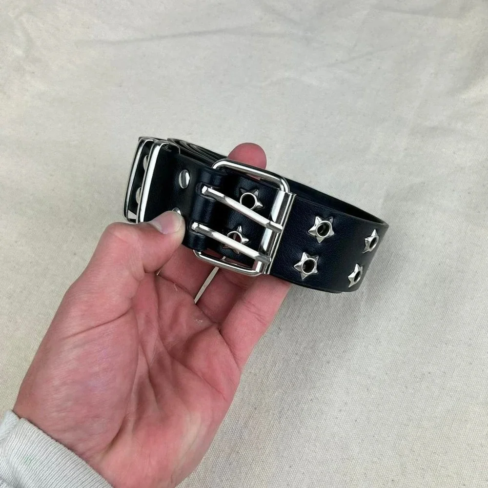 Vintage Y2K black and silver studded punk cyber grunge belt